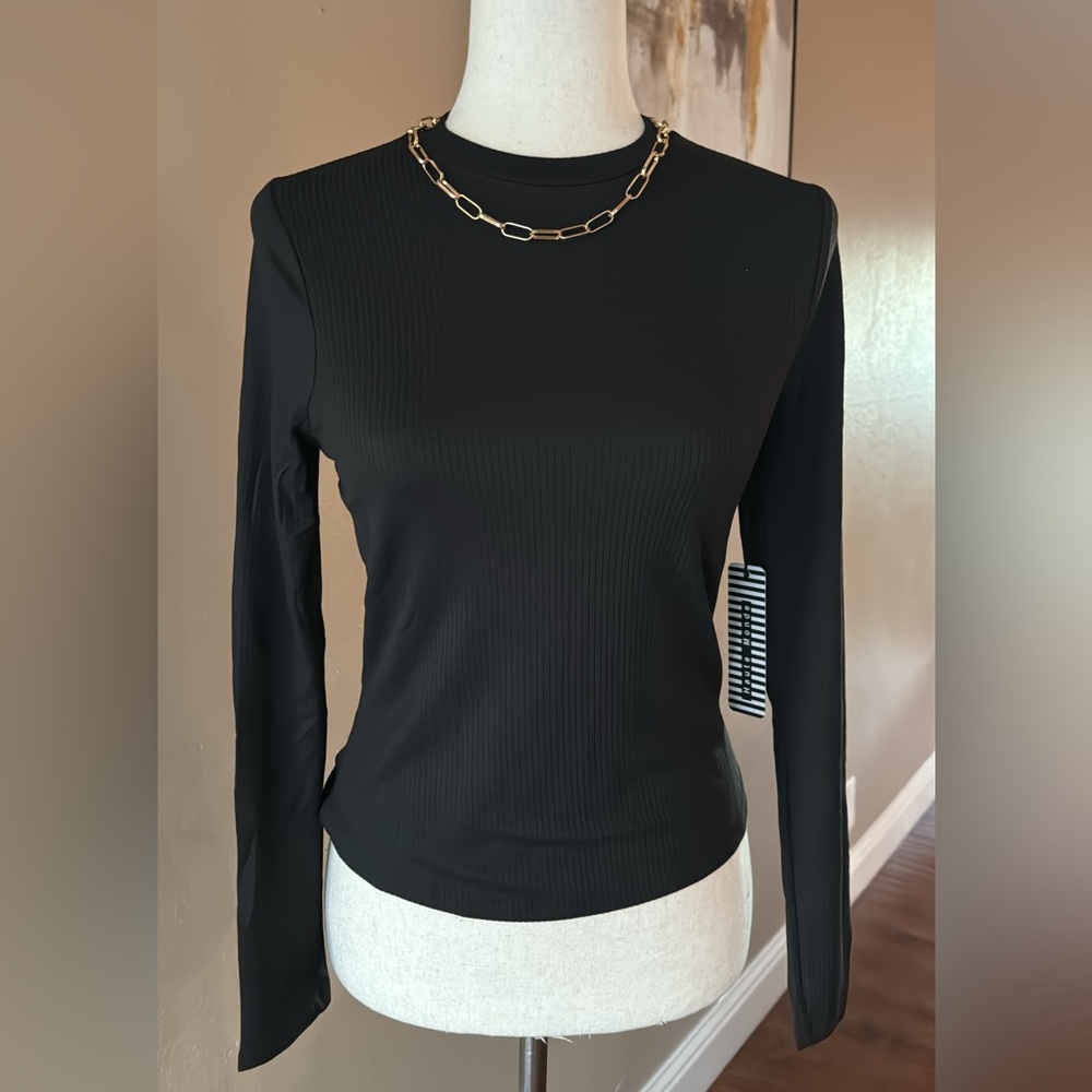 Ribbed long sleeve mock neckline top
